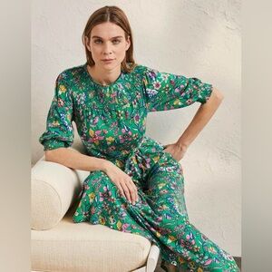 Boden Smocked Neck Jersey Midi Dress - Highland Green Floral Boden, 6P